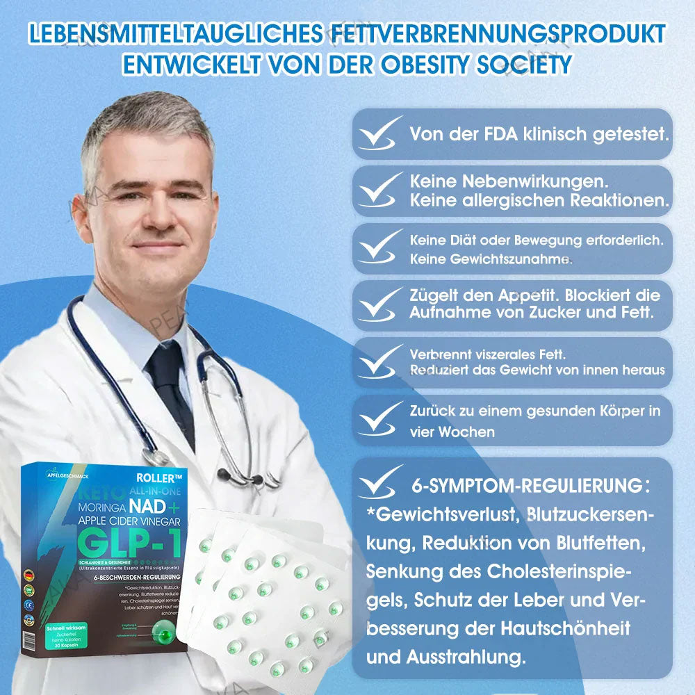 ROLLER™ GLP-1 Abnehm-Perlen – Mit NAD+, Moringa & Keto für schnelle, natürliche Ergebnisse.