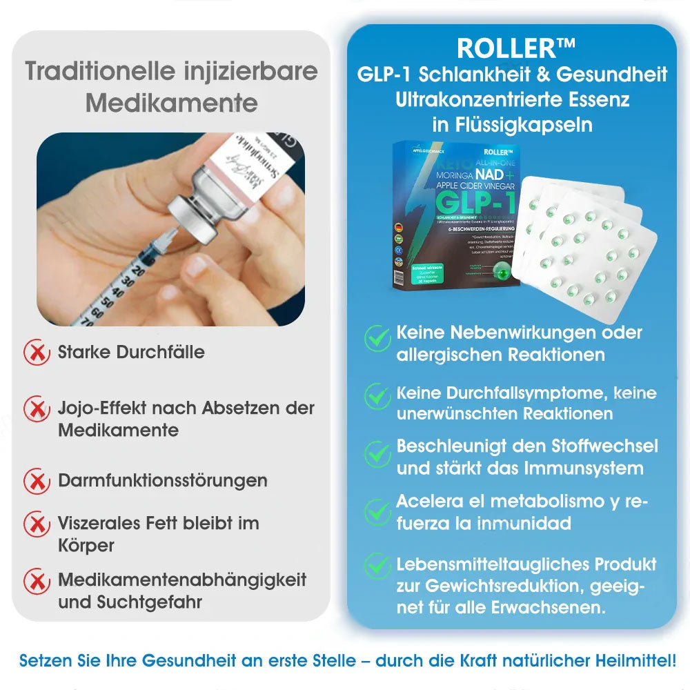 ROLLER™ GLP-1 Abnehm-Perlen – Mit NAD+, Moringa & Keto für schnelle, natürliche Ergebnisse.