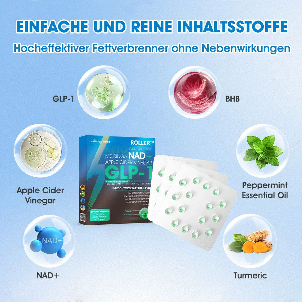 ROLLER™ GLP-1 Abnehm-Perlen – Mit NAD+, Moringa & Keto für schnelle, natürliche Ergebnisse.